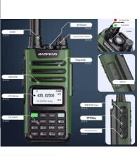 UV-13 Pro Yeşil Su Geçirmez Uzun Mesafe 10W Çift Bantlı Type-C Şarj Telsiz Kulaklık Hediyeli