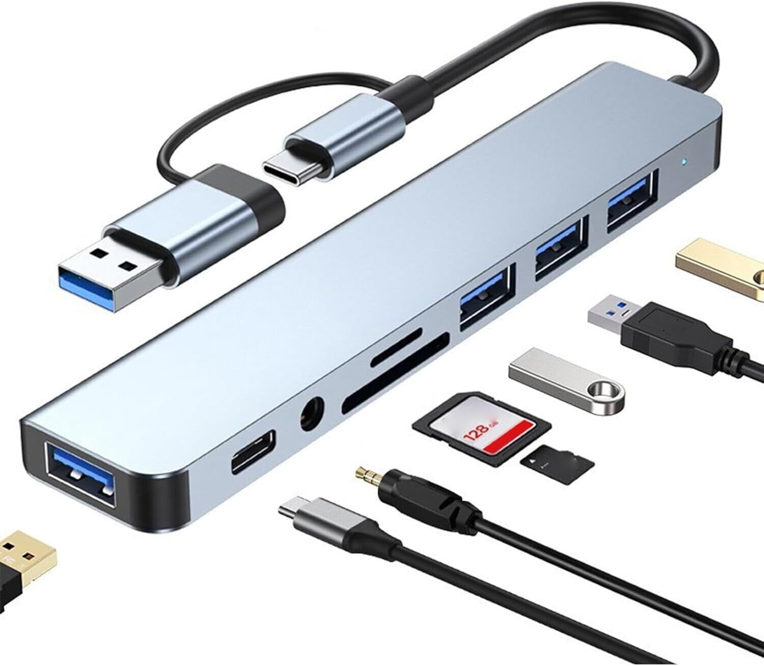 8 in 2 USB Typec Hub USB Çoklayıcı Type-c Aux SD Kart Okuyucu Çoklayıcı Hub