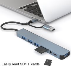 8 in 2 USB Typec Hub USB Çoklayıcı Type-c Aux SD Kart Okuyucu Çoklayıcı Hub