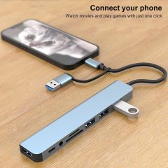 8 in 2 USB Typec Hub USB Çoklayıcı Type-c Aux SD Kart Okuyucu Çoklayıcı Hub
