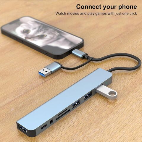 8 in 2 USB Typec Hub USB Çoklayıcı Type-c Aux SD Kart Okuyucu Çoklayıcı Hub