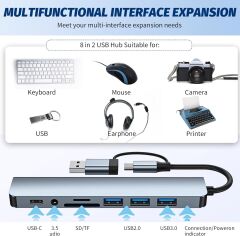 8 in 2 USB Typec Hub USB Çoklayıcı Type-c Aux SD Kart Okuyucu Çoklayıcı Hub