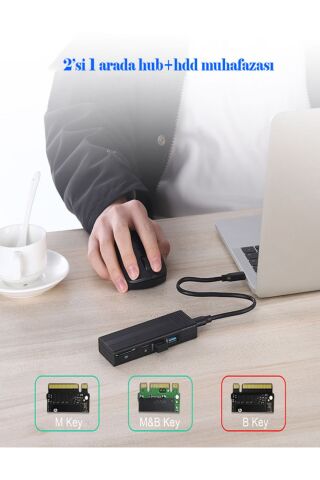 2 in 1 Type-C M.2 NGFF NVME USB 3.0 10G SSD Kutusu ve Çoklayıcı Çevirici Hub