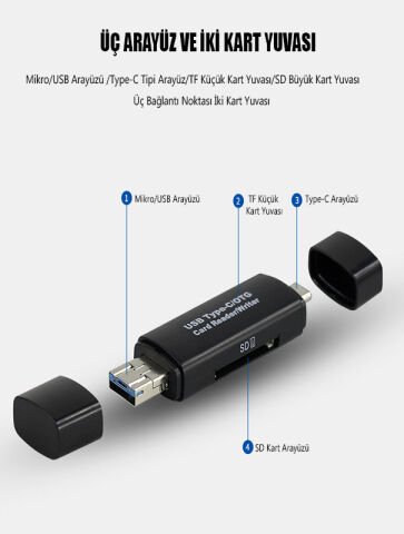 OTG Kart Okuyucu Type-c kart okuyucu çok fonksiyonlu TF cep telefonu USB-C ve USB kart okuyucu