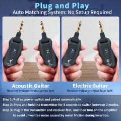 A9 Kablosuz Gitar Sistemi Alıcı Verici Şarjlı Elektro Gitar Bas Keman Elektro Saz