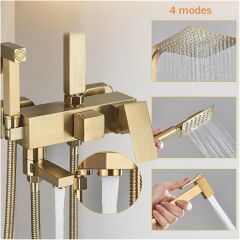 Gold Duş Seti Robot Yağmurlama Tepe Duş Seti  30x30cm Büyük Tepe Duş Başlığı 4'lü Banyo Seti