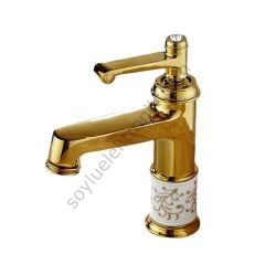 Gold Sıcak ve Soğuk Güverte Monteli Altın Retro Banyo Lavabo Bataryası