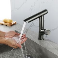 360 Derece Döner Modern Black Mat Siyah Lavabo Bataryası