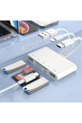 5-in-3 Usb-Type c-Lightning to SD-TF-USB-Hafıza Kartı Okuyucu, Görüntüleyici OTG Kamera Adaptörü