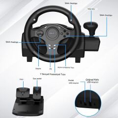 Anunnaki Doyo R270 Direksiyon Seti Çift Motorlu Titreşim Özelliği Kolay Sabitlenir Uzun Ömürlü Xbox Pc PS Uyumlu Set Gerçekçi Oyun Deneyimi