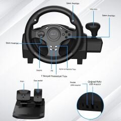 Anunnaki Doyo R270 Direksiyon Seti Çift Motorlu Titreşim Özelliği Kolay Sabitlenir Uzun Ömürlü Xbox Pc PS Uyumlu Set Gerçekçi Oyun Deneyimi