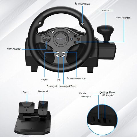 Anunnaki Doyo R270 Direksiyon Seti Çift Motorlu Titreşim Özelliği Kolay Sabitlenir Uzun Ömürlü Xbox Pc PS Uyumlu Set Gerçekçi Oyun Deneyimi