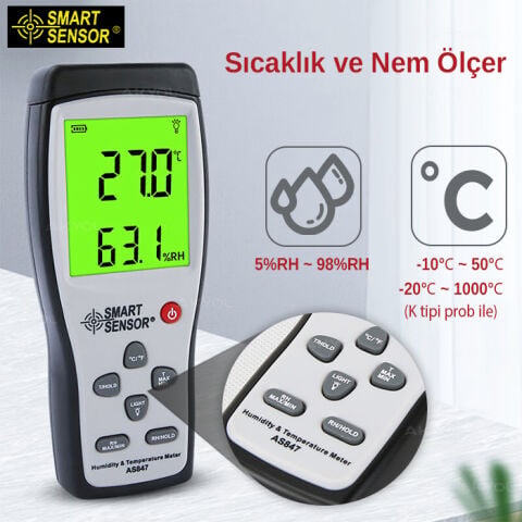 Smart Sensor AS847 Problu Sıcaklık ve Nem Ölçer