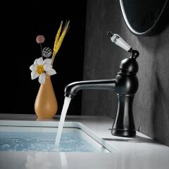 Retro Tezgah Üstü Lavabo Bataryası Antika Siyah Musluk Batarya