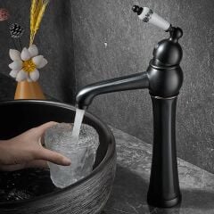 Retro Tezgah Üstü Lavabo Bataryası Antika Siyah Musluk Batarya