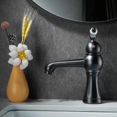 Retro Tezgah Üstü Lavabo Bataryası Antika Siyah Musluk Batarya