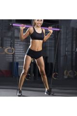 Direnç Lastiği Barlı Direnç Bandı 92cm Yoga Pilates Barı Mor