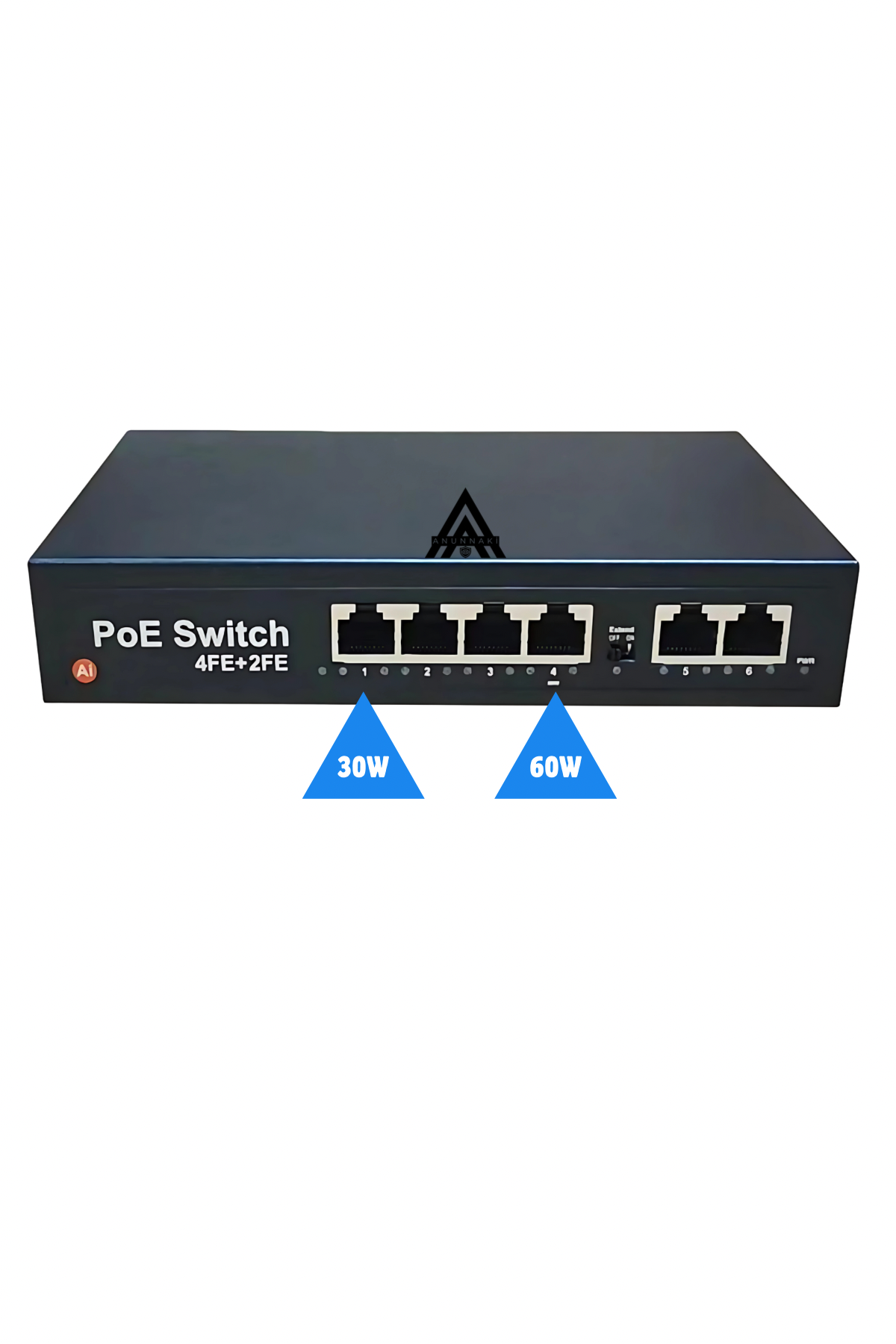 4 Port PoE + 2 Uplink 10/100 Switch (AN-1024MN) 60W AI Watchdog IP Kamera NVR Unmanaged PoE Switch