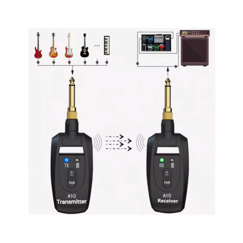 Anunnaki A10 Kablosuz Gitar Vericisi 2.4GHz 6,35mm ve 3,5mm Jak, 250 Derece Döner Fiş