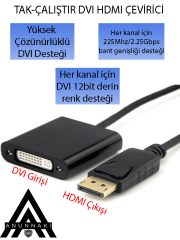 Anunnaki DisplayPort to DVI Dönüştürücü Çevirici Full HD 60Hz Dp-Dvi Adaptör