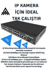 Anunnaki 10324KE 24 Port PoE Switch | 400W | 2GE Gigabit Uplink +1SFP | 250m Extend IP Kamera Uyumlu