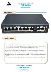 Anunnaki AN1028MN 8 Port PoE Switch | 120W | 2 Uplink | 250m Extend | IP Kamera Uyumlu AI Watchdog