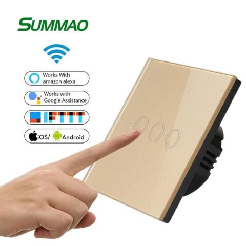 ALFA Wifi3xTouch Gold Wifi Kristal Led Panel Üç Tuşlu Dokunmatik Anahtar Duvar Işık Komütatör