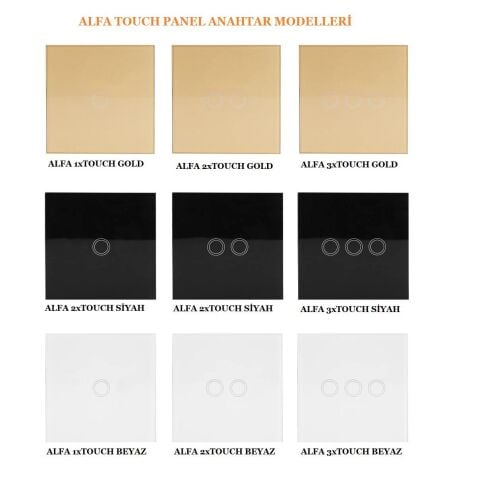 ALFA Wifi2xTouch Gold Wifi Kristal Led Panel İki Tuşlu Dokunmatik Anahtar Duvar Işık Komütatör