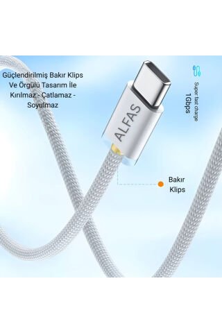 Type-C Şarj Kablosu 1m PD 60W 3A 1Gbps Hızlı Şarj & Data Transfer Usb-c Iphone Android Örgülü Kablo