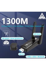 1300 Mbps Usb WiFi 6 Adaptör 2.4G+5G ve Bluetooth 5.4 Tak Çalıştır Çift Antenli Wifi Dongle