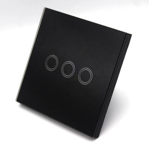 ALFA 3xTouch Siyah Kristal Led Panel Tek Tuşlu Dokunmatik Duvar Işık Anahtarı Komütatör