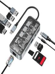 HC-87 Type-c to usb PD 100Watt RJ45 Ethernet USB Çoklayıcı Çevirici USB AUX Mikro Macbook Uyumlu