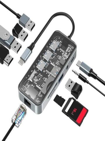 HC-87 Type-c to usb PD 100Watt RJ45 Ethernet USB Çoklayıcı Çevirici USB AUX Mikro Macbook Uyumlu