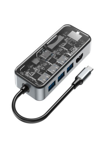 HC-87 Type-c to usb PD 100Watt RJ45 Ethernet USB Çoklayıcı Çevirici USB AUX Mikro Macbook Uyumlu