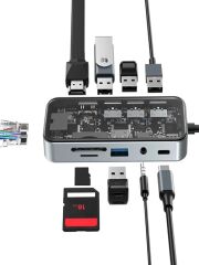 HC-87 Type-c to usb PD 100Watt RJ45 Ethernet USB Çoklayıcı Çevirici USB AUX Mikro Macbook Uyumlu