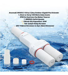 Anunnaki AN3012 Outdoor Su Geçirmez 1x2 1 Giriş 2 Çıkış PoE Extender Ethernet Repeater Dış Mekan
