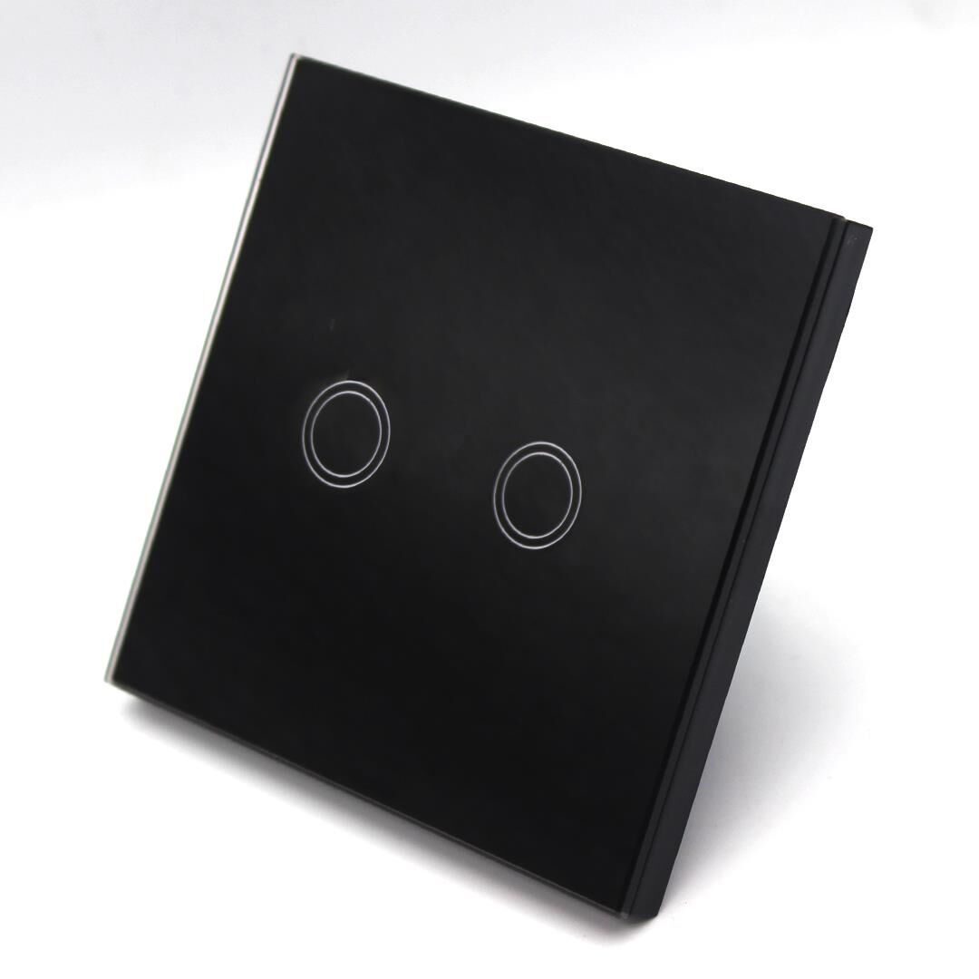 ALFA 2xTouch Siyah Kristal Led Panel İki Tuşlu Dokunmatik Duvar Işık Anahtarı Komütatör