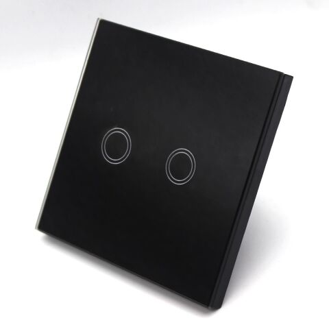 ALFA 2xTouch Siyah Kristal Led Panel İki Tuşlu Dokunmatik Duvar Işık Anahtarı Komütatör