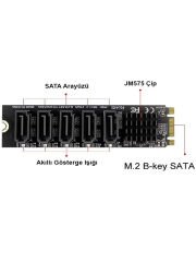 M.2 NGFF B-KEY SATA'dan 5 bağlantı noktalı SATA3 6Gbps genişletme kartı JM575 ana kontrol PH57