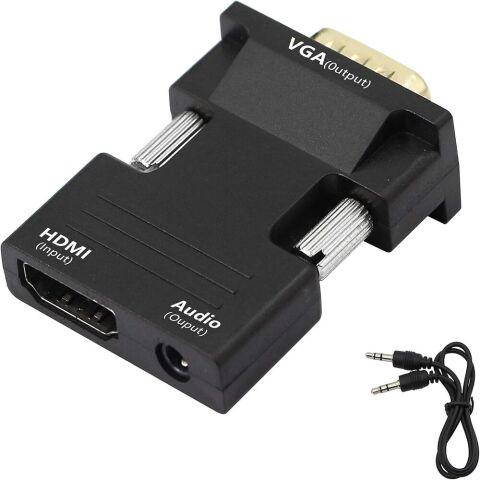 Anunnaki Ses Destekli HDMI (Dişi) to VGA (Erkek) Video Çevirici Dönüştürücü Aux Ses Kablolu